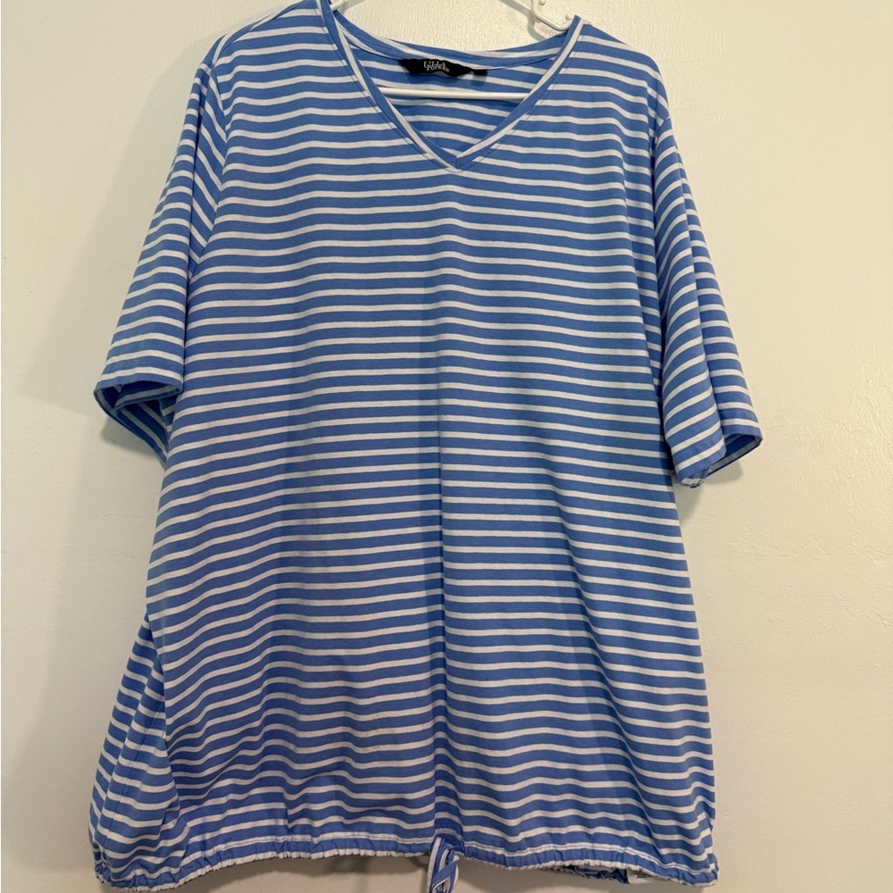 Ulla Popken Striped Drawstring Hem Short Sleeve  T-shirt Size 28 (Chest-56'')